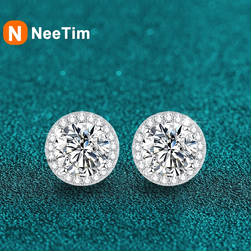 NeeTim 0.5-2CT مويسانيتي وأقراط للنساء تألق مختبر الماس
