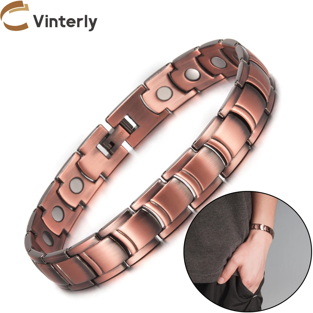Vinterly المغناطيسي النحاس النقي سوار الرجال 12 مللي