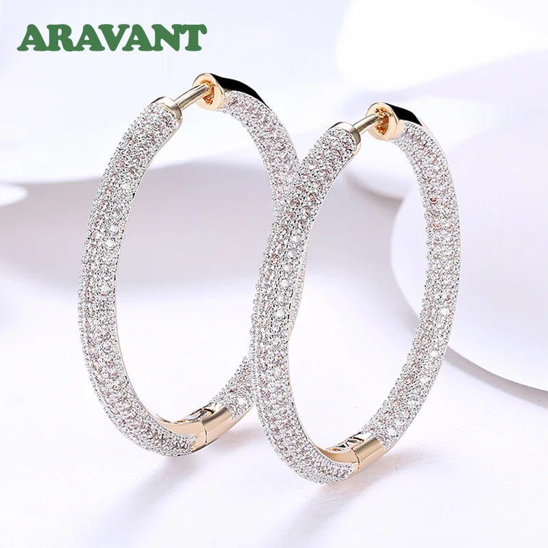 925 الفضة 34mm 18K الذهب دائرة هوب أقراط