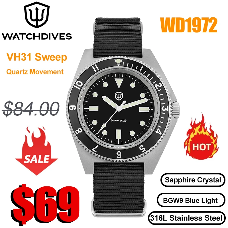 Watchdives WD1972 ساعة كوارتز VH31 سويب ثانية حركة