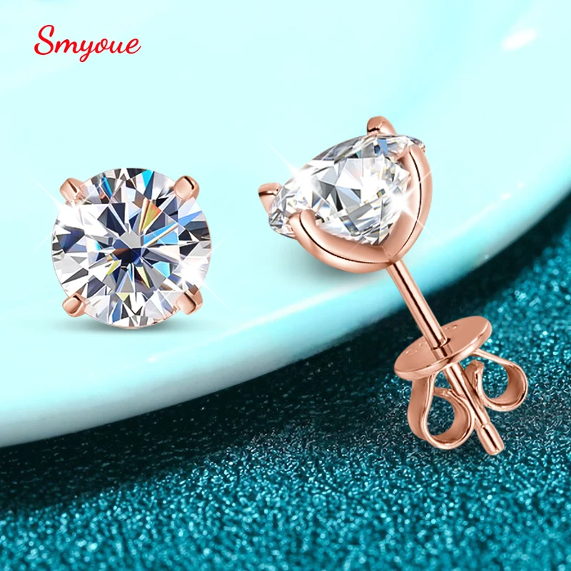 Smyoue 0.2-3CT لون الذهب الوردي مويسانيتي وأقراط للنساء