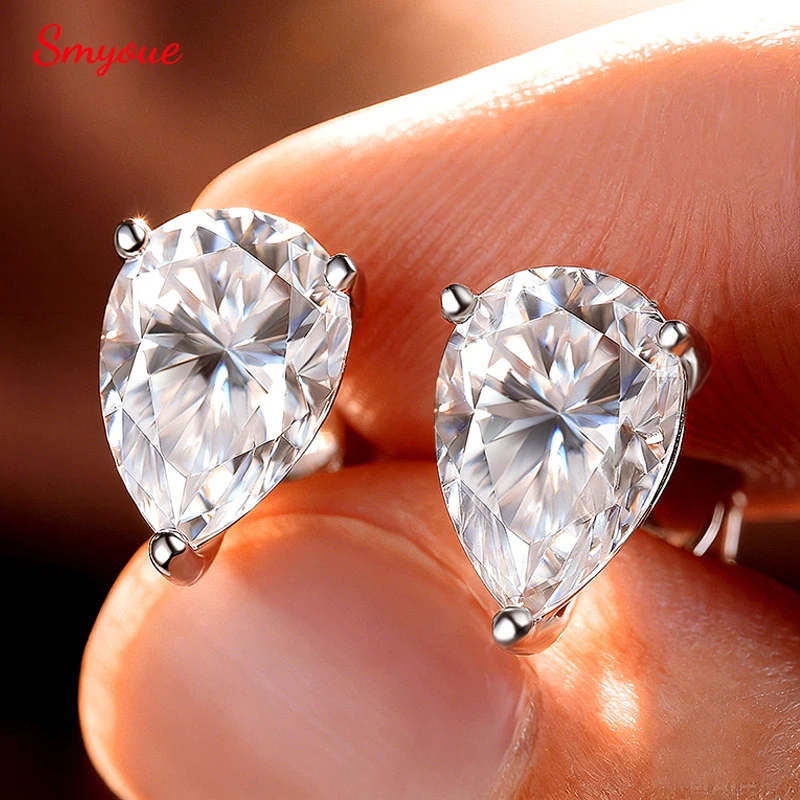 Smyoue 0.5CT 1CT الكمثرى قطع معتمد مويسانيتي وأقراط