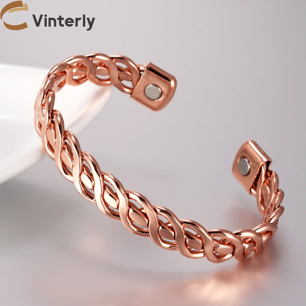 Vinterly النحاس النقي أساور الرجال المغناطيسي مضفر سوط