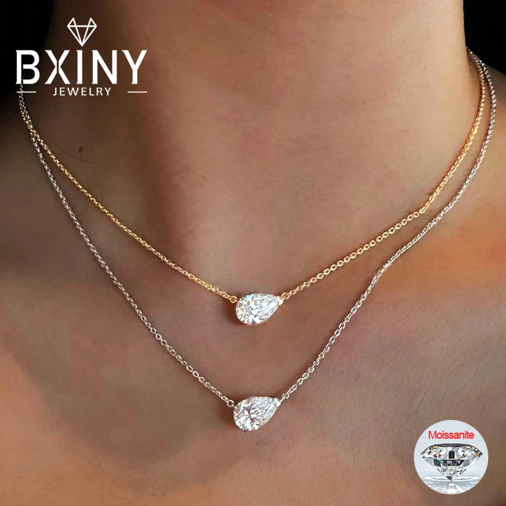 BXINY 1-3CT الكمثرى قطع مويسانيتي قلادة S925 الفضة