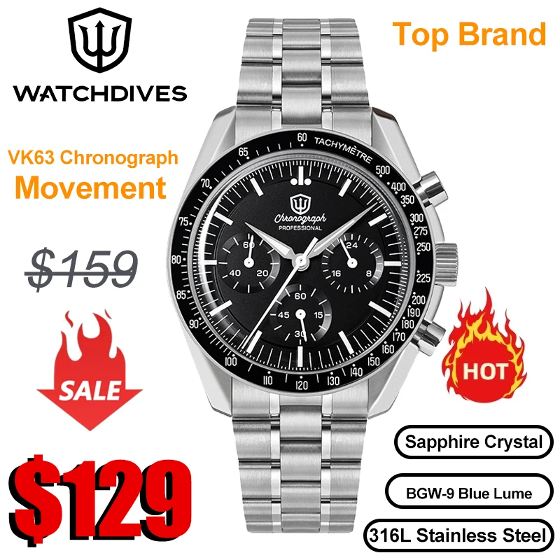 Watchdives جديد Wd1863 كوارتز ساعة رجالية VK63 كرونوغراف
