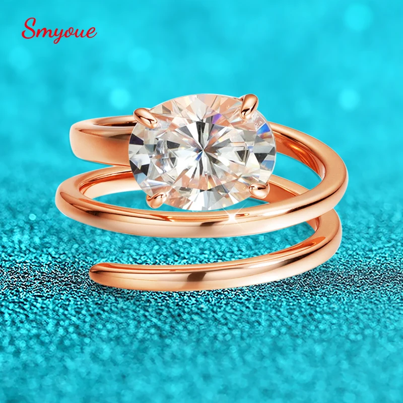 Smyue 1CT-3CT معتمد 14K مطلي مويسانيتي خاتم سوليتير