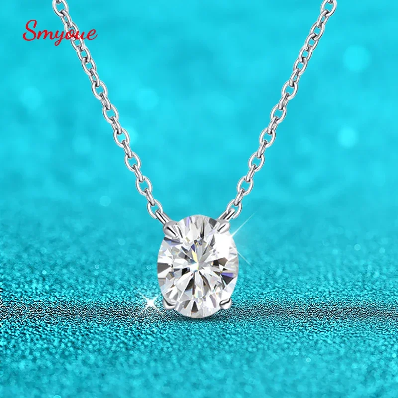 Smyue 1CT 2CT 3CT البيضاوي قطع مويسانيتي القلائد